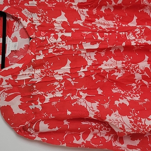 Red And White Pin Tuck Bodice Ramie Summer Tunic NWOT Sz L - Picture 3 of 10